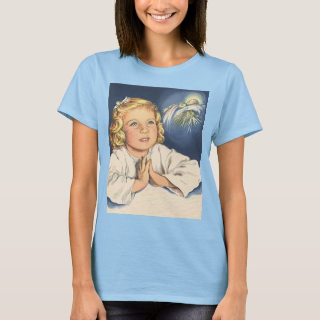 Girl Praying to Jesus Christ, Bedtime Prayers T-Shirt (Front)