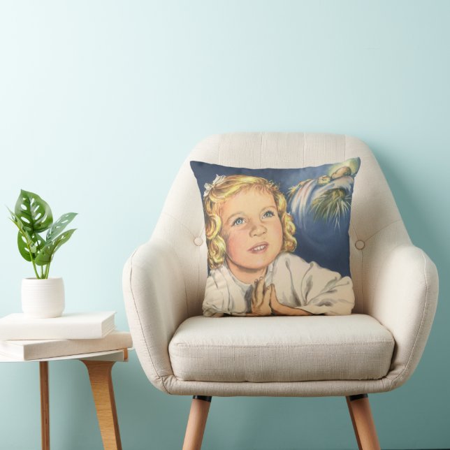 Girl Praying to Jesus Christ, Bedtime Prayers Throw Pillow (Chair)