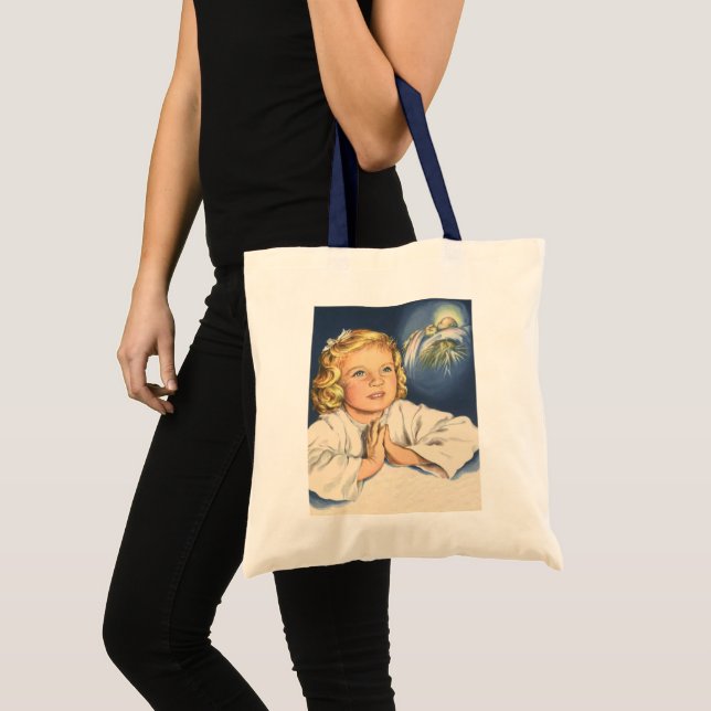 Girl Praying to Jesus Christ, Bedtime Prayers Tote Bag (Front (Product))