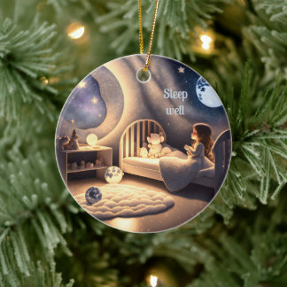 Girl prays in moonlight and by starlight ceramic ornament