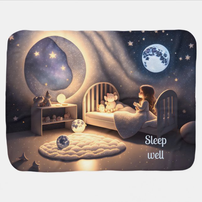 Girl prays in moonlight and by starlight, custom  baby blanket (Horizontal)