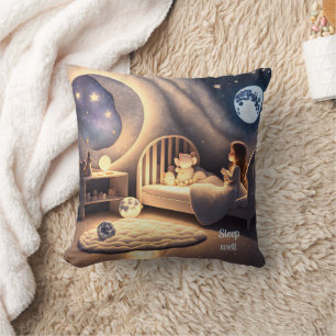 Girl prays in moonlight and by starlight, custom throw pillow