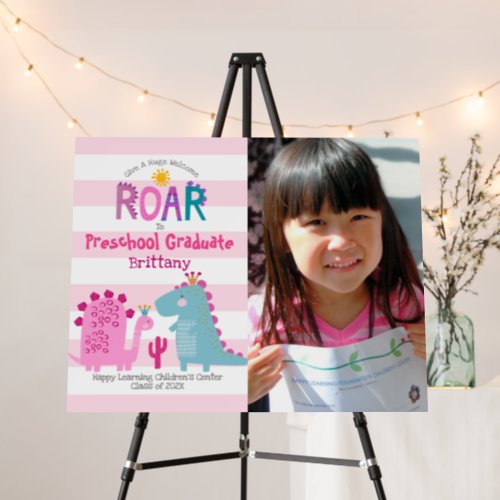 Girl Preschool Graduation Photo Dinosaur Cute Pink Foam Board