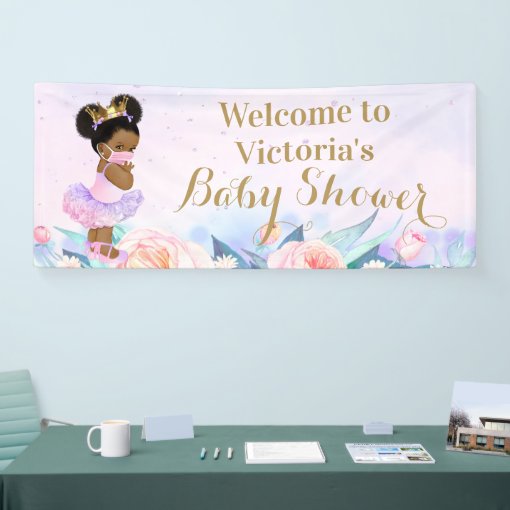 Girl Princess Baby With Mask COVID Baby Shower Banner Zazzle