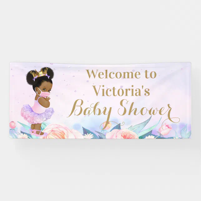 Girl Princess Baby With Mask COVID Baby Shower Banner Zazzle