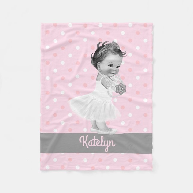 Girl Princess Nursery Personalized Pink Polka Dots Fleece Blanket (Front)