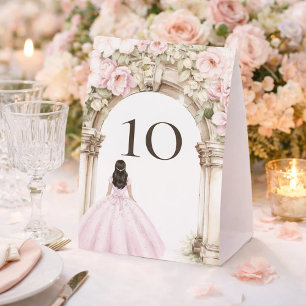 Girl princess pink dress floral arch party paper table tent 