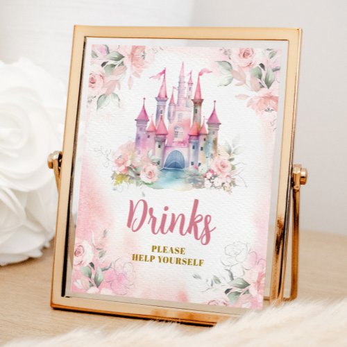 Girl Princess Royal Castle 5th Birthday Drinks Poster