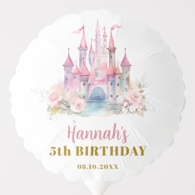 Girl Princess Royal Castle Fifth Birthday Balloon (Front)