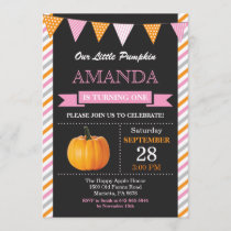 Girl Pumpkin Birthday Invitation Orange and Pink