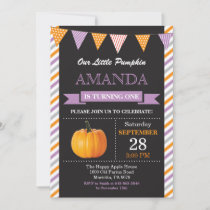 Girl Pumpkin Birthday Invitation Orange and Purple