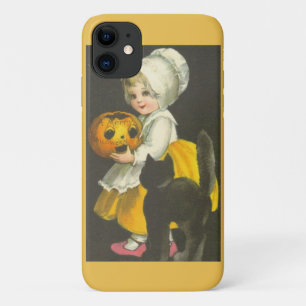 Girl Pumpkin Cat Vintage Halloween iPhone 11 Case