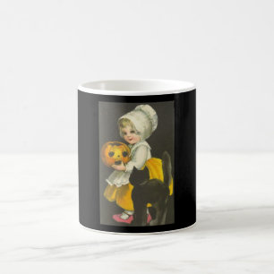 Girl Pumpkin Cat Vintage Halloween Theme Mug