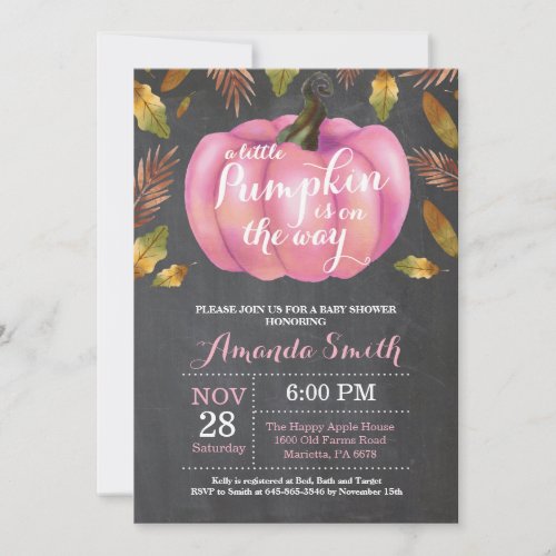 Girl Pumpkin Fall Baby Shower Chalkboard Invitation