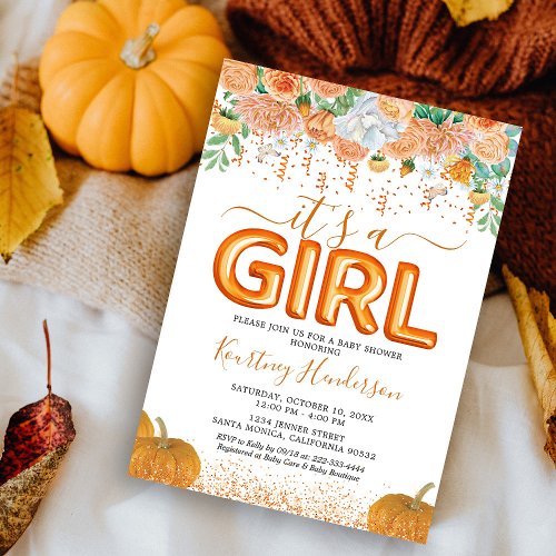 Girl Pumpkin Fall Baby Shower Invitation