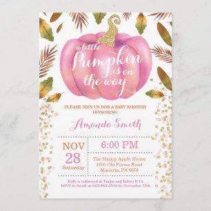 Girl Pumpkin Fall Baby Shower Invitation Gold