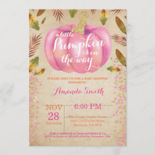 Girl Pumpkin Fall Baby Shower Invitation Gold