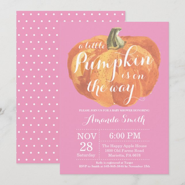 Girl Pumpkin Fall Baby Shower Invitation Pink (Front/Back)