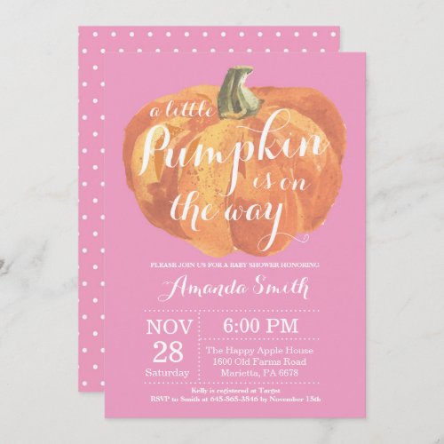 Girl Pumpkin Fall Baby Shower Invitation Pink