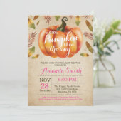 Girl Pumpkin Fall Baby Shower Invitation Rustic (Standing Front)