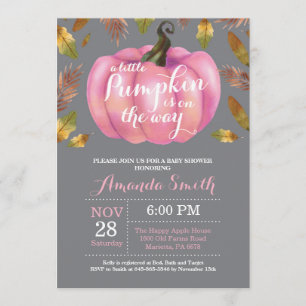 Girl Pumpkin Fall Baby Shower Pink and Gary Invitation