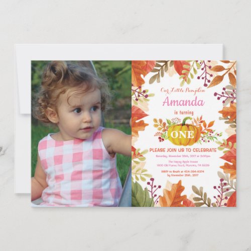 Girl Pumpkin Fall Birthday Invitation