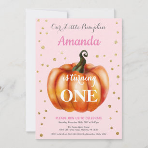 Girl Pumpkin Fall Birthday Invitation Gold