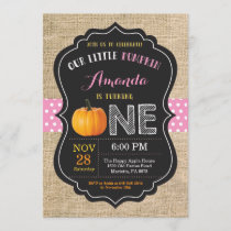 Girl Pumpkin First Birthday Invitation Burlap