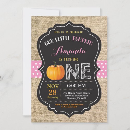 Girl Pumpkin First Birthday Invitation Burlap