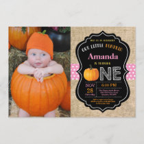 Girl Pumpkin First Birthday Invitation Burlap