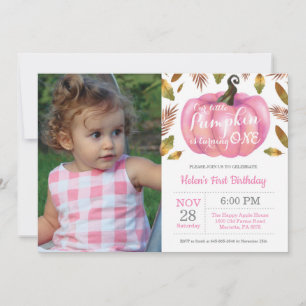 Girl Pumpkin First Birthday Invitation Pink