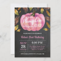 Girl Pumpkin First Birthday Invitation Pink