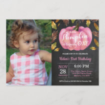 Girl Pumpkin First Birthday Invitation Pink