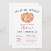Girl Pumpkin First Birthday Invitation Pink (Front/Back)