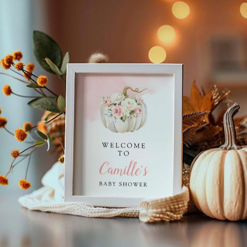 Girl Pumpkin Floral Baby Shower Welcome Sign