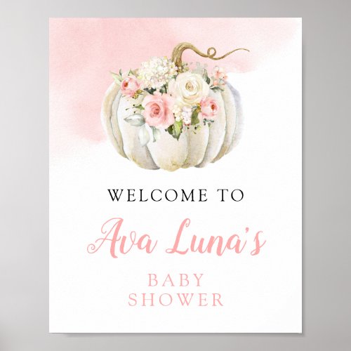 Girl Pumpkin Floral Baby Shower Welcome Sign