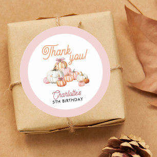 Girl Pumpkin Patch Bows Birthday Party Classic Round Sticker