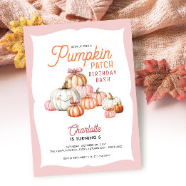 Girl Pumpkin Patch Bows Birthday Party Invitation