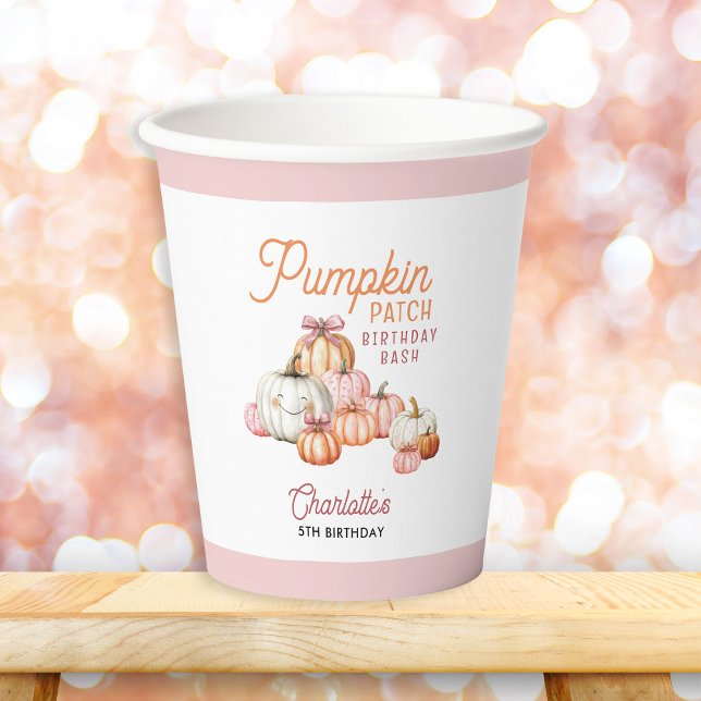Girl Pumpkin Patch Bows Birthday Party Paper Cups (Creator Uploaded)