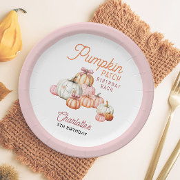 Girl Pumpkin Patch Bows Birthday Party Paper Plates