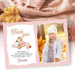 Girl Pumpkin Patch Bows Birthday Party Thank You