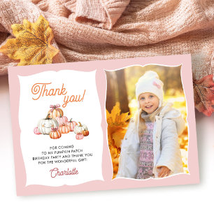 Girl Pumpkin Patch Bows Birthday Party Thank You