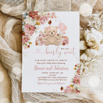 Girl Pumpkin Teddy Bear Floral Fall Baby Shower Invitation