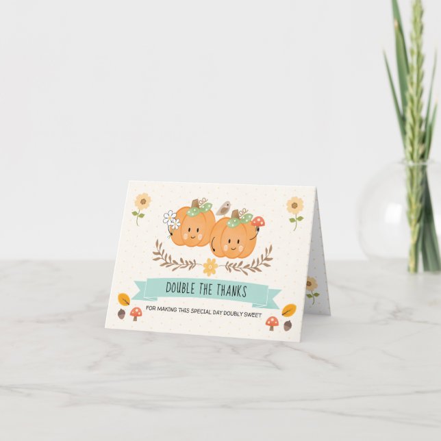 Girl Pumpkin Twins Thank You Cards (Front)