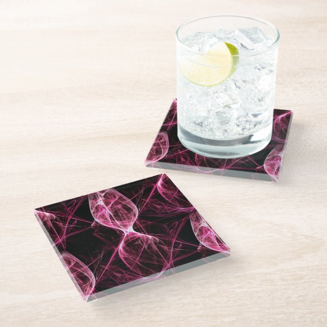 Girl Punk Rock Pink Energy Waves Glass Coaster (Angled)