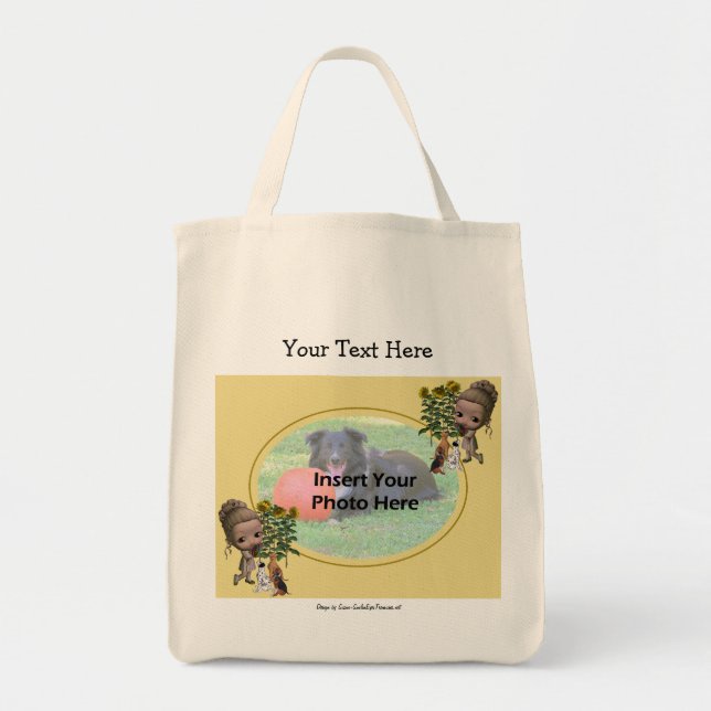 Girl Puppies Add Your Photo Template Tote Bag (Front)