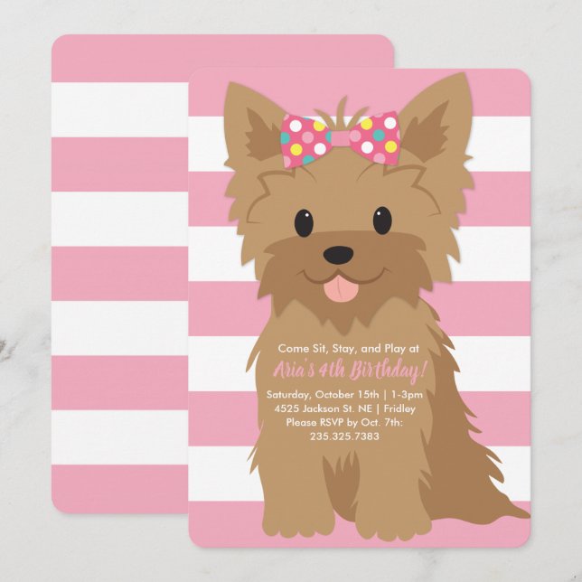 Girl Puppy Birthday Party II Invitation (Front/Back)