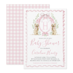 Girl Puppy Dog Baby Shower Preppy Pink Gingham Invitation