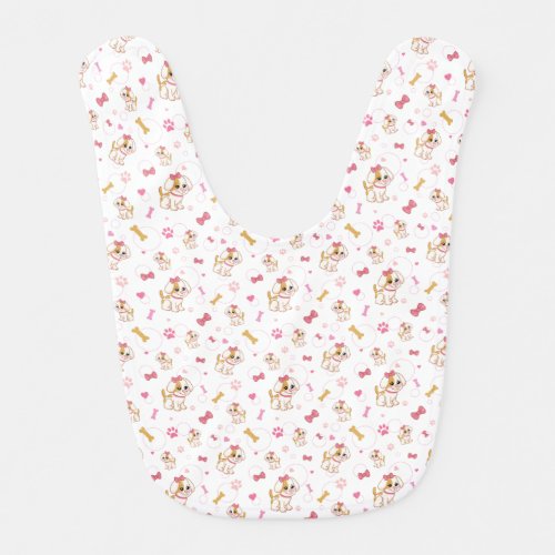 Girl Puppy Dog Pink Bow Paw Prints Bones Hearts Baby Bib