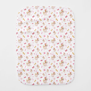 Girl Puppy Dog Pink Bow Paw Prints Bones Hearts Baby Burp Cloth
